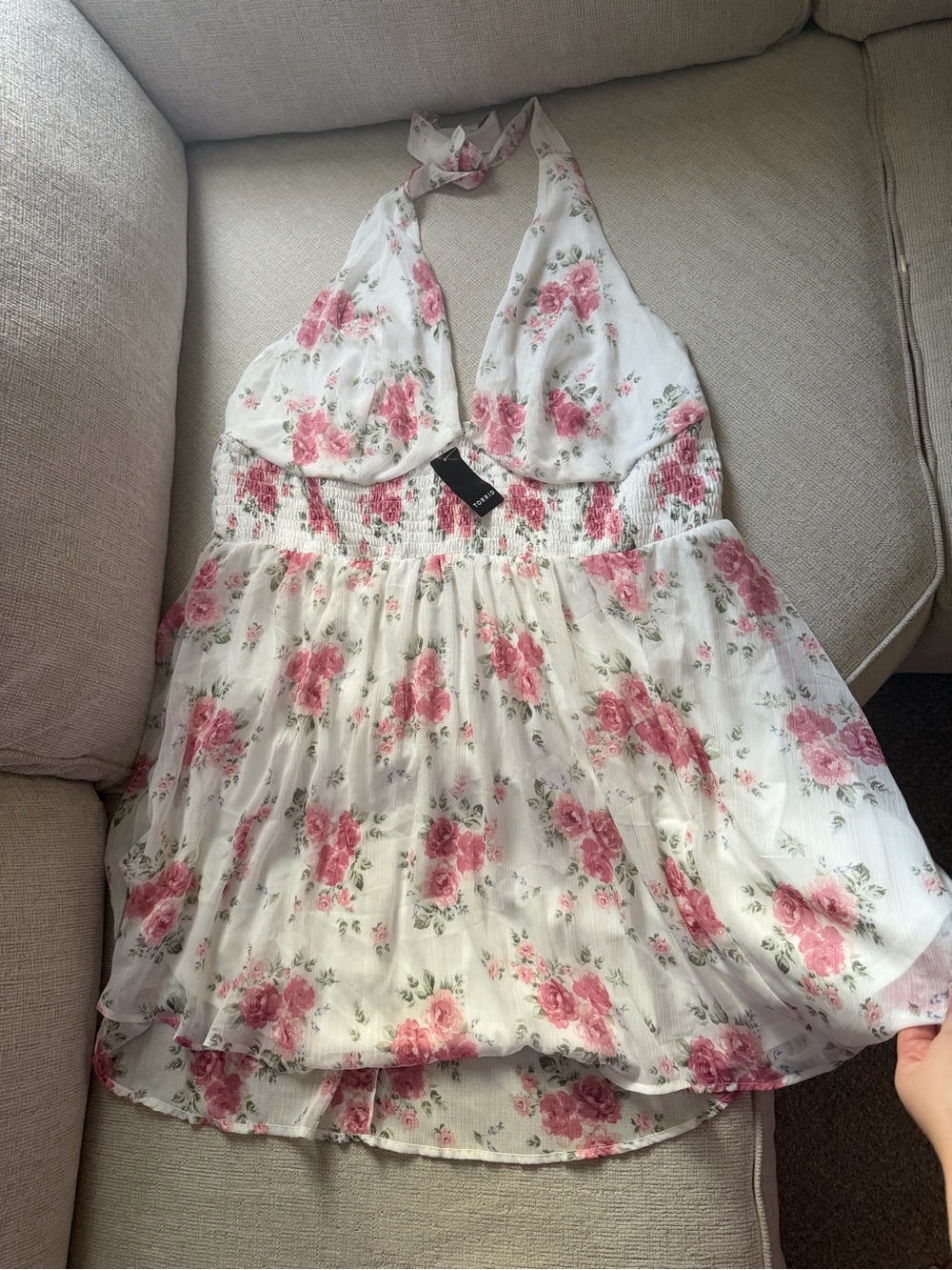 torrid White Halter Midi Dress with Pink Floral Print